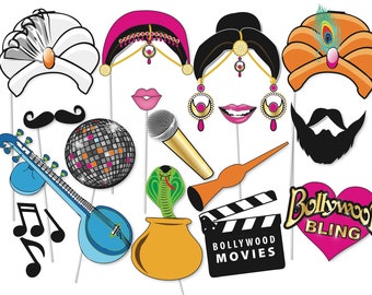 Bollywood party Photo Booth prop set, Party props, Indian theme - Printable file - Decorations, wedding, Diwali, Deepavali, Dipavali,