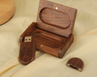 Custom USB Drive and Box-Walnut, Personalized Wooden USB Drive, Engraved USB Set, Video/Photo Wedding Usb Flash Drive, Keepsake Gift,8-128GB