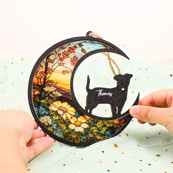 Aangepaste hond Memorial Suncatcher - gepersonaliseerde hondenliefhebbers cadeau - gegraveerde hondenliefhebbers cadeau - kerstdecor - verlies van huisdier sympathie cadeau