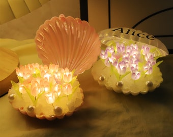 Custom 3D Shell Tulip Flower Night Light,DIY Shell Night Light Led Floral Lamp,Room Decor Table Lamp,Birthday Gift,Gift For Her,Gift For Mom