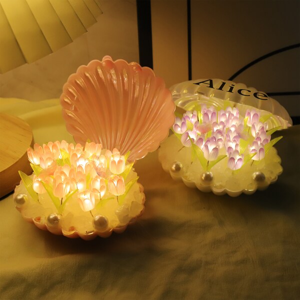 Custom 3D Shell Tulip Flower Night Light,DIY Shell Night Light Led Floral Lamp,Room Decor Table Lamp,Birthday Gift,Gift For Her,Gift For Mom