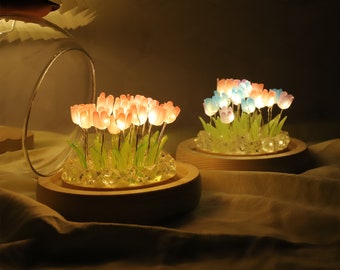Veilleuse personnalisée fleur tulipe, lampe tulipe bricolage fait main, décoration florale de chambre, cadeau fête des mères, cadeau grand-mère, cadeau d'un petit-enfant, cadeau d'anniversaire