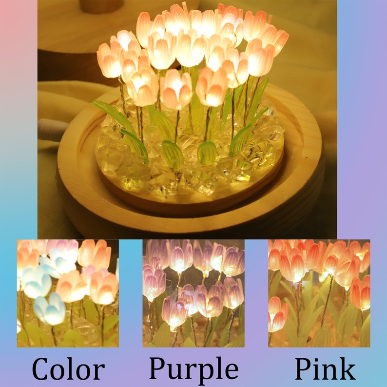 Luz nocturna de tulipán personalizada, nombre personalizado, lámpara de tulipán de flores LED, regalo de tulipán, decoración de la habitación, decoración de la guardería, regalo de cumpleaños, regalo para ella, regalo para mamá imagen 3