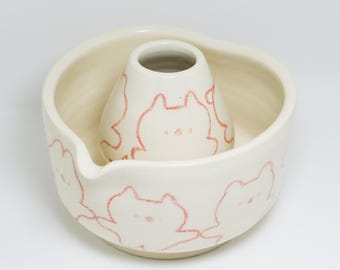 Round and Round We Go | Handmade Ceramic Matcha Bowl and Whisk Holder Tea Set
