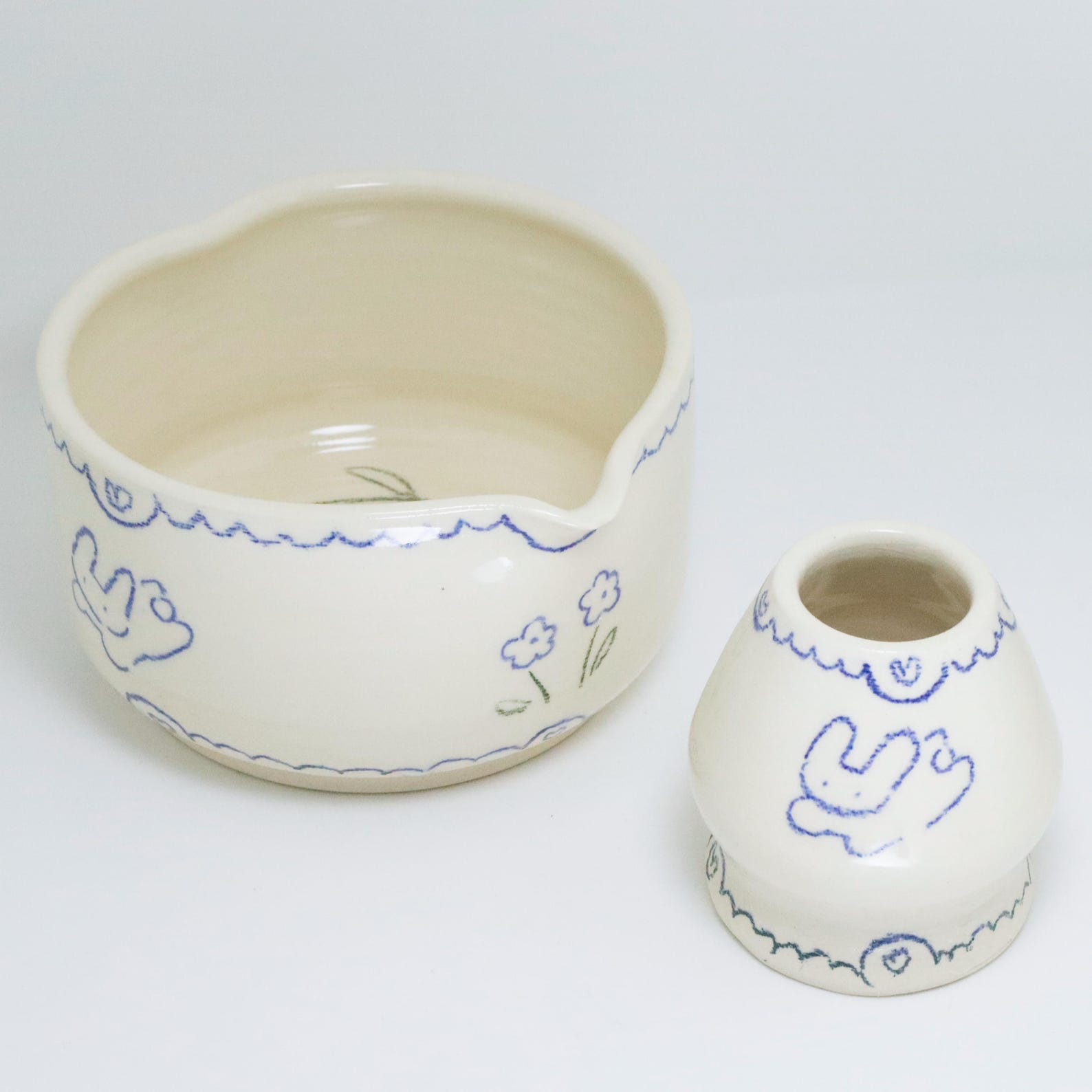 In The Flower Fields | Handmade Matcha Bowl and Whisk Holder Tea Set