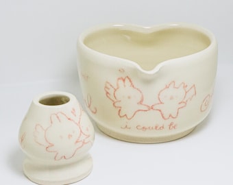 Angel or Devil | Handmade Matcha Bowl and Whisk Holder Tea Set