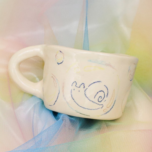 snail prison bubble handmade little colorful flower ceramic coffee tea mug cup, hand made cute gift, ceramic mug cup