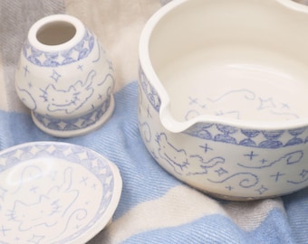 Die wärmste Steppdecke | Handgemachte Matcha Schüssel und Schneebesen Halter Tee Set mit Teller