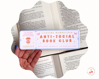 Anti Social Book Club Bookmark, Social Butterfly Bookmark, Handmade Bookmarks, Individual or Set, Laminated with Tassel, Reader Gift