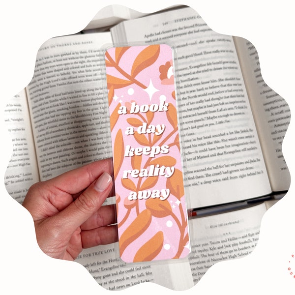 A Book A Day Keeps Reality Away Bookmark, Handmade Bookmarks, Individual or Set, Laminated with Tassel, Bookworm Gift, Reader Gift