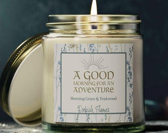 A Good Morning for an Adventure | Morning Grass & Teakwood Candle | Cozy Hobit Inspired, Bookish Gift for Readers, Wanderers Candle (4oz)