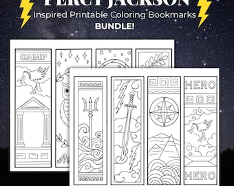 Percy Jackson Coloring Bookmarks Bundle | Greek Mythology Printable Bookmarks (8 PDF) | Book Lover Coloring Pages | Digital Download