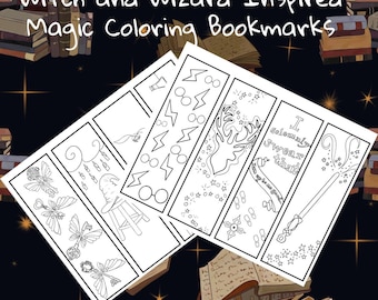 Witch and Wizard Coloring Bookmarks: Magical World Printable (PDF SETS)