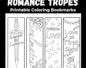 Romance Tropes Coloring Bookmarks | Printable Booktok Gift (Digital Download PDF)