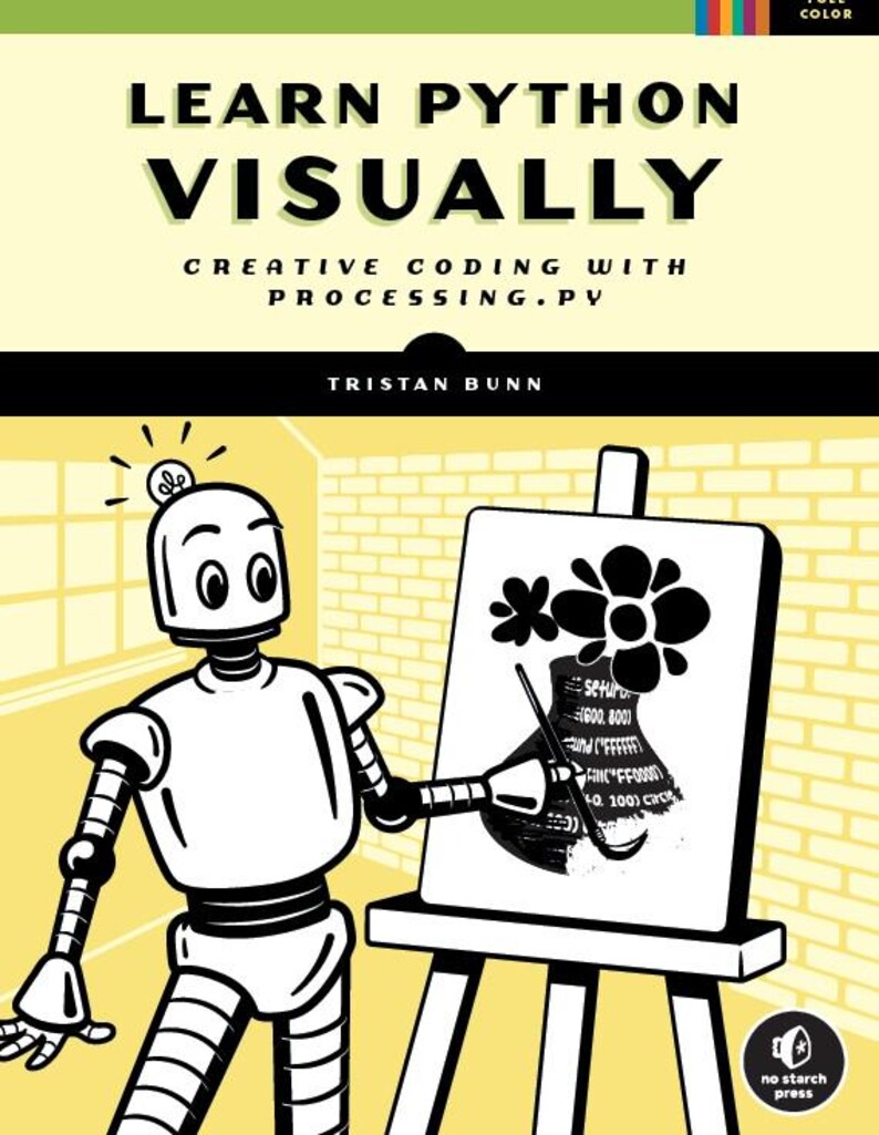 K&ouml;nnte beinhalten: Eine Schwarzwei&szlig;illustration eines Roboters, der eine Blume auf eine Leinwand malt. Der Roboter hat eine Gl&uuml;hbirne auf dem Kopf und h&auml;lt einen Pinsel. Die Leinwand steht auf einem Staffelei und der Hintergrund ist eine gelbe Backsteinmauer. Der Text "setur (600,800) C'FFEFFE FCFFOO 0.100) circ" befindet sich auf der Leinwand.