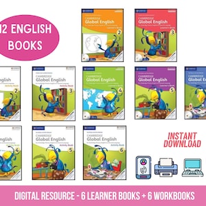 Global English Primary School Books (12 books), English Printable Worksheets English Homeschool, ESL Workbooks, English Worksheets for Kids