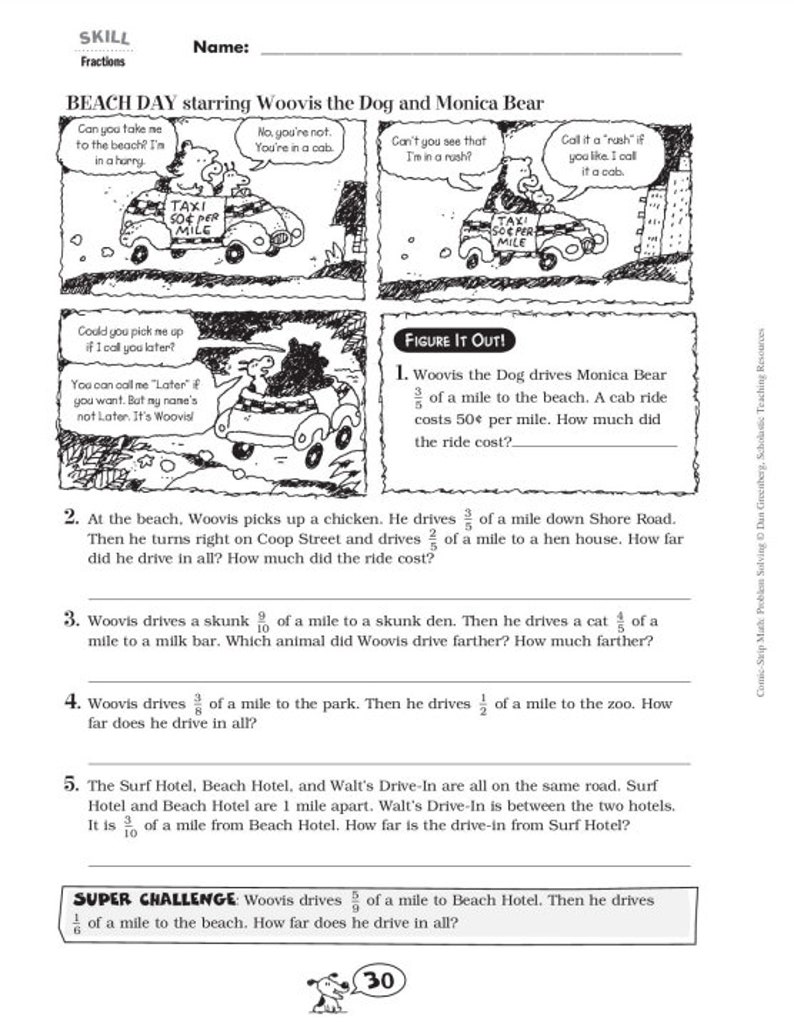 May include: A black and white comic strip with a dog character named Woovis driving a taxi. The comic strip is about Woovis's day at the beach. The comic strip includes text that says "Beach Day starring Woovis the Dog and Monica Bear".