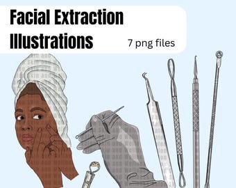 Facial Extraction Illustrations – Spa & Esthetician Clipart for Marketing Materials