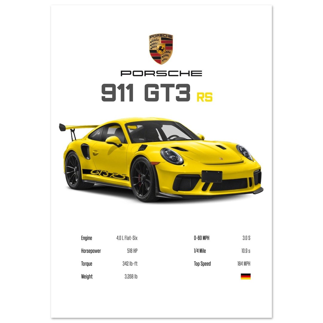 Porsche 911 GT3 RS Stats Poster Yellow - Etsy