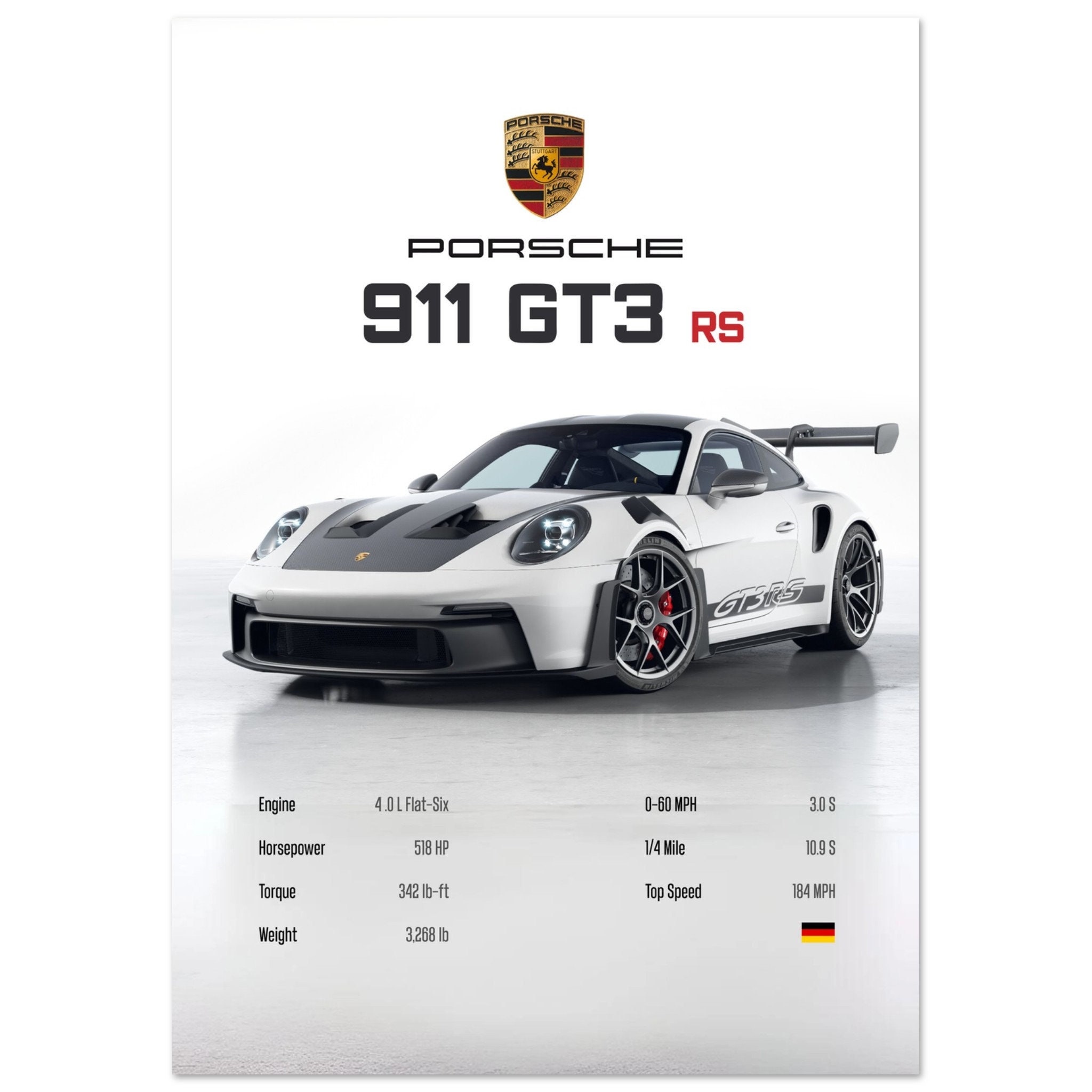 Porsche 911 GT3 RS Stats Poster White V2 - Etsy