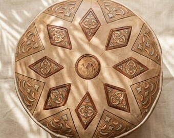 Moroccan Leather Pouf | Handmade Ottoman Footstool | Boho Floor Cushion