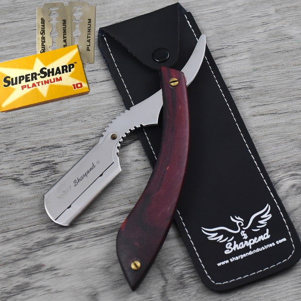 Barber Straight Cut Throat Shaving Razor With Wood Handle Straight edge Razor with replaceable blades Salon Smooth Shave comes in a Pouch