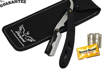 Maquinilla de afeitar de corte recto de barbero con mango de madera Maquinilla de afeitar de borde recto con cuchillas reemplazables Salon Smooth Shave viene en una bolsa