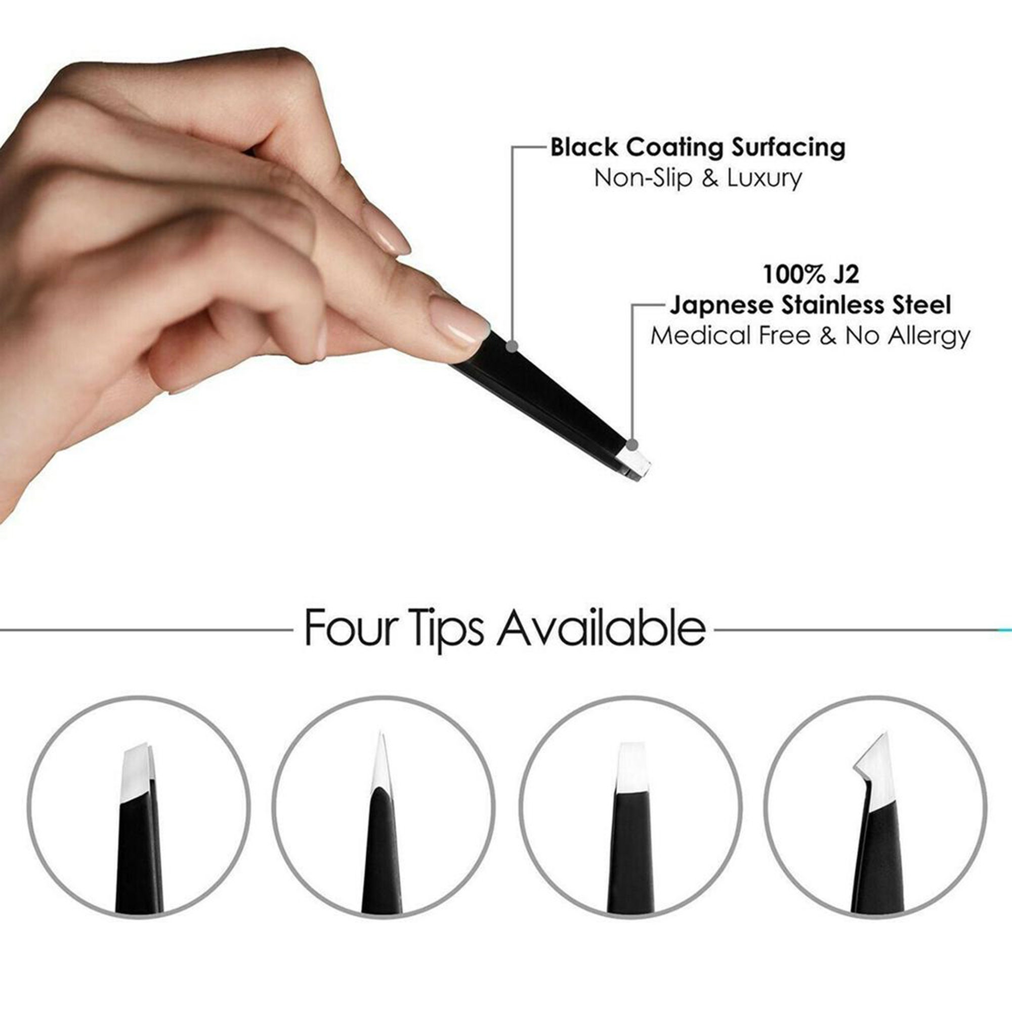4-teiliges Professionelles Pinzetten Set - Inkl. Schräge, Spitze & Gerade Pinzetten Für Augenbrauen