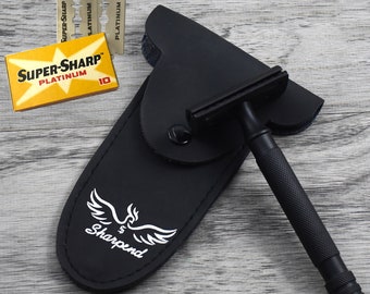 black Handle Double Edge DE Safety Razor For Men Women Wet Shave + 10 Shaving Blades Made in Germany