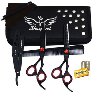 Black Barber Scissors Set - Professional Hairdressing Scissors Set - Hair cutting scissors & Thinning Scissors - Barber Salon shears kit