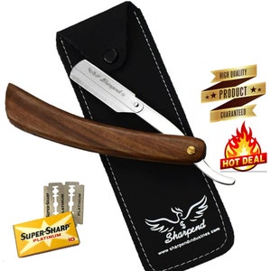 Barber Straight Cut Throat Shaving Razor With Wood Handle Straight edge Razor with replaceable blades Salon Smooth Shave comes in a Pouch