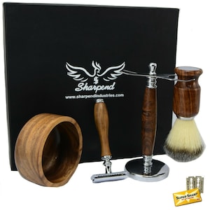 Cut Throat Razor Gift Kit 5 Pieces Barber Salon Luxury Shaving Set For Men&#39;s Perfect Wooden Gift Box