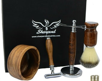 Cut Throat Razor Gift Kit 5 Pieces Barber Salon Luxury Shaving Set For Men's Perfect Wooden Gift Box