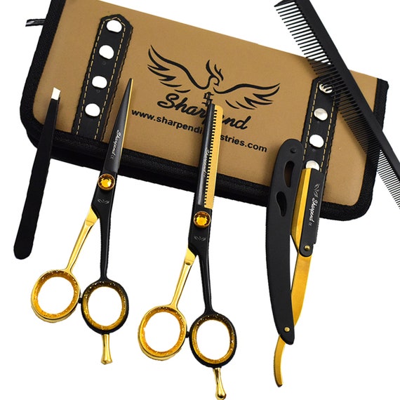 Buy Doberyl All-in-one Professional Hair Styling 9pcs Kit At Home Scissors For Hair Thinning Silver Hair Cutting Shears Salon Comb Ustra Shaving Razor Neck Ruffle Roll Haircut Cape Barber Salon Set