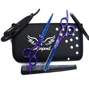 Ciseaux de coiffeur professionnels unisexes pour la coupe et l'amincissement des cheveux, rasoir à coupe droite avec étui noir gratuit