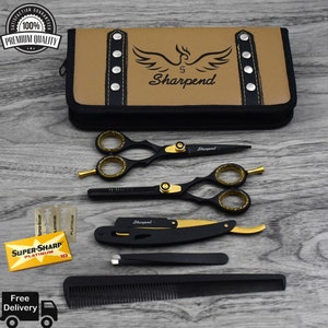 Hair Cutting & Thinning Scissors Shears Hairdressing BLACK GOLD Set For Professional Barber