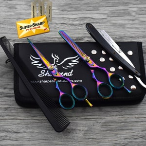 5.5&quot; Beauty Professional Stainless Steel Hair Styling Hair Cutting Thinning/Texturizing Shears Scissors Set + Shaving Razor Titanium
