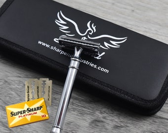 Klassische Rasur Double Edge De Rasierhobel + Kostenlose Klingen & Reisetasche Vintage Rasierer für Männer