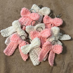 Crochet Bow Keychains/Bag Charms-Pink & White