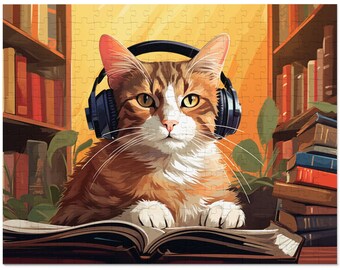 Cat Audiobook Jigsaw Puzzle, Jigsaw Puzzle Gift for Audiobook Lovers & Cat Lovers (110, 252, 500,1000-Piece)