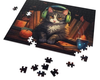 Cat Audiobook Jigsaw Puzzle, Jigsaw Puzzle Gift for Audiobook Lovers & Cat Lovers (110, 252, 500,1000-Piece)
