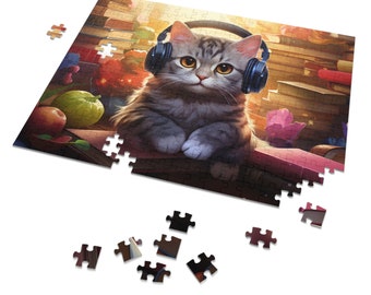 Cute Kitty Audiobook Jigsaw Puzzle, Jigsaw Puzzle Gift for Audiobook Lovers & Cat Lovers (110, 252, 500,1000-Piece)