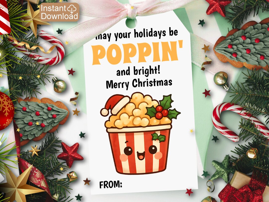 Christmas Popcorn Gift Tags, Printable Basket Tag (digital Download) - Etsy
