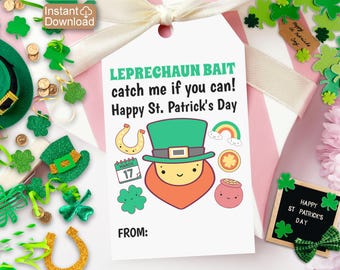 Leprechaun Bait Tags Printable St Patrick's Day Tag for Kids St. Patrick's Day Candy Gift Tags Saint Patricks Day Classroom Treats Tags