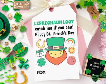Leprechaun Loot Tags Printable St Patrick's Day Tag for Kids St. Patrick's Day Candy Gift Tags Saint Patricks Day Classroom Treats Tags