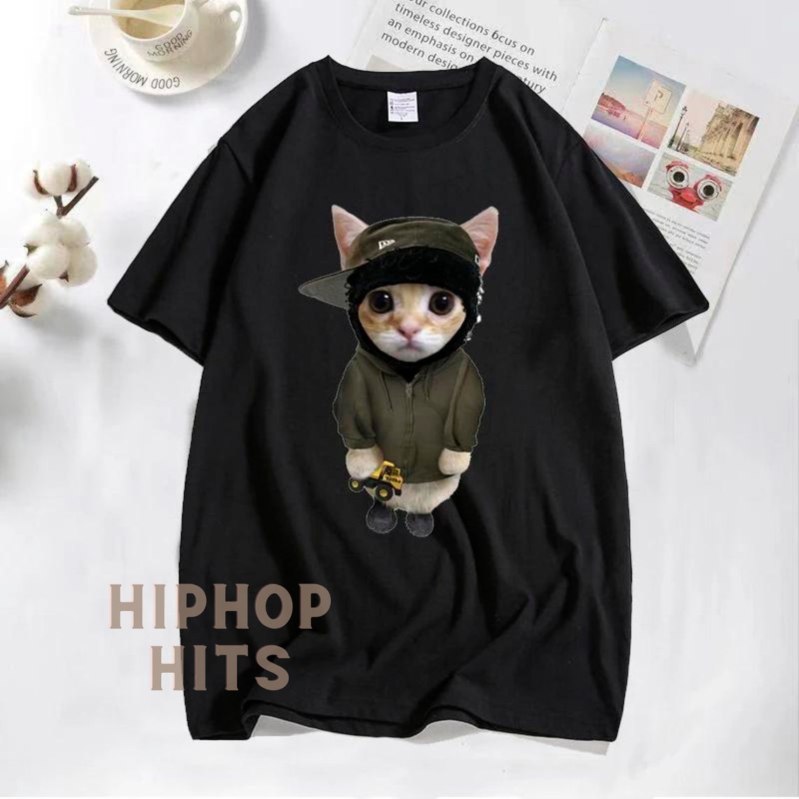 Yeat Cat Graphic Tee Kitty Funny T-shirt Tonka Shiesty Mask Rap Hip Hop ...