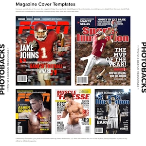 Sports Magazine Cover Photoshop Templates from Photobacks Sports Package 1: Customizable, Layered, Download, Athlete, PSD, Poster, Gift, Fun