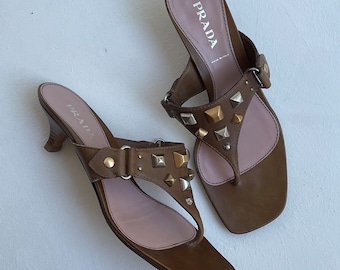 Vintage PRADA studded kitten heel pumps sandals