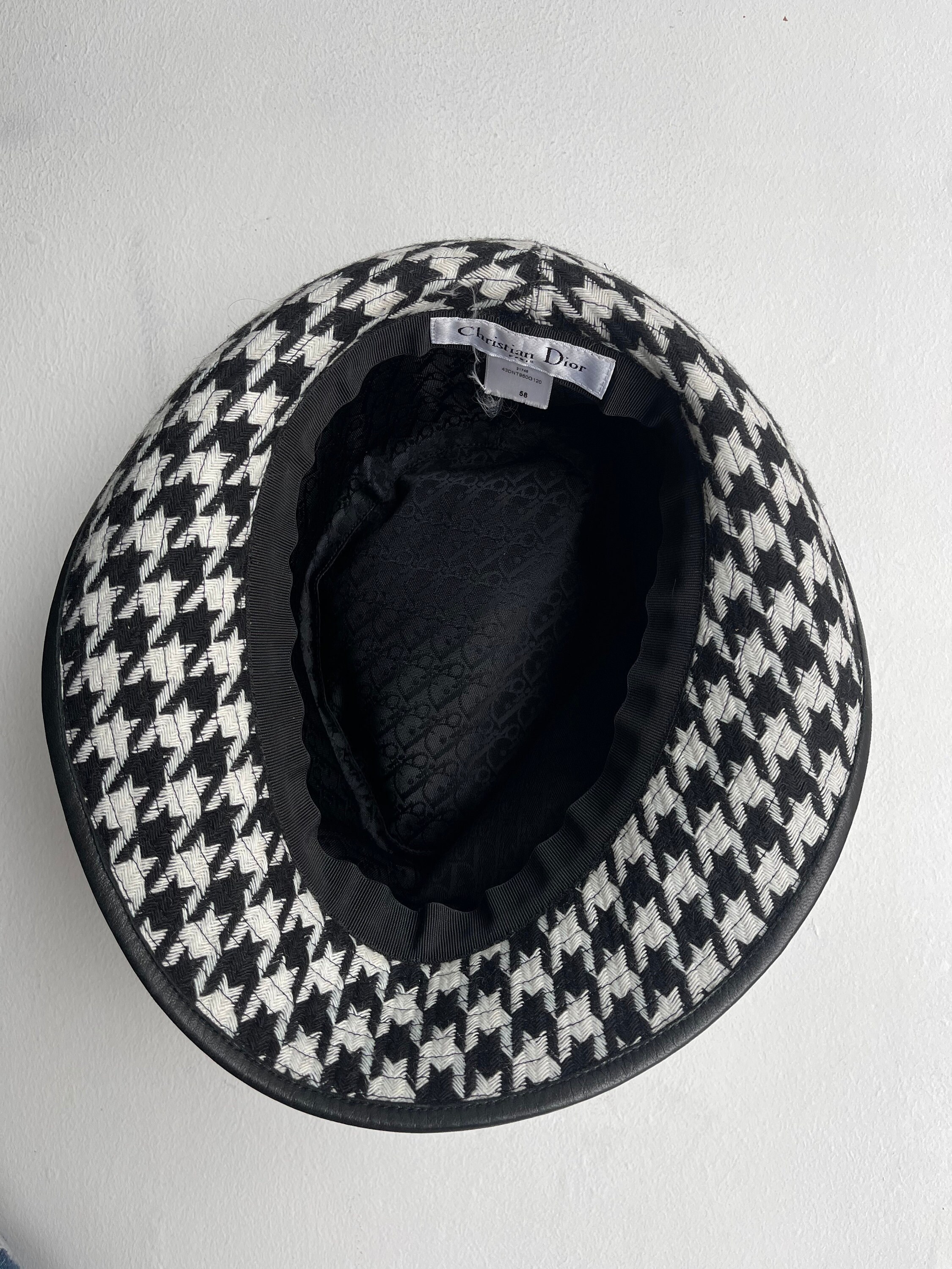 Christian Dior Houndstooth Bucket Hat Christian Dior Houndstooth Tulle Hat Black White Cotton  main image 3