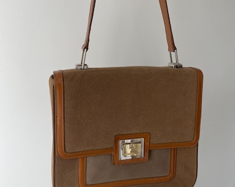 Vintage Salvatore Ferragamo Suede Shoulder Bag, 90s Quiet Luxury Classic